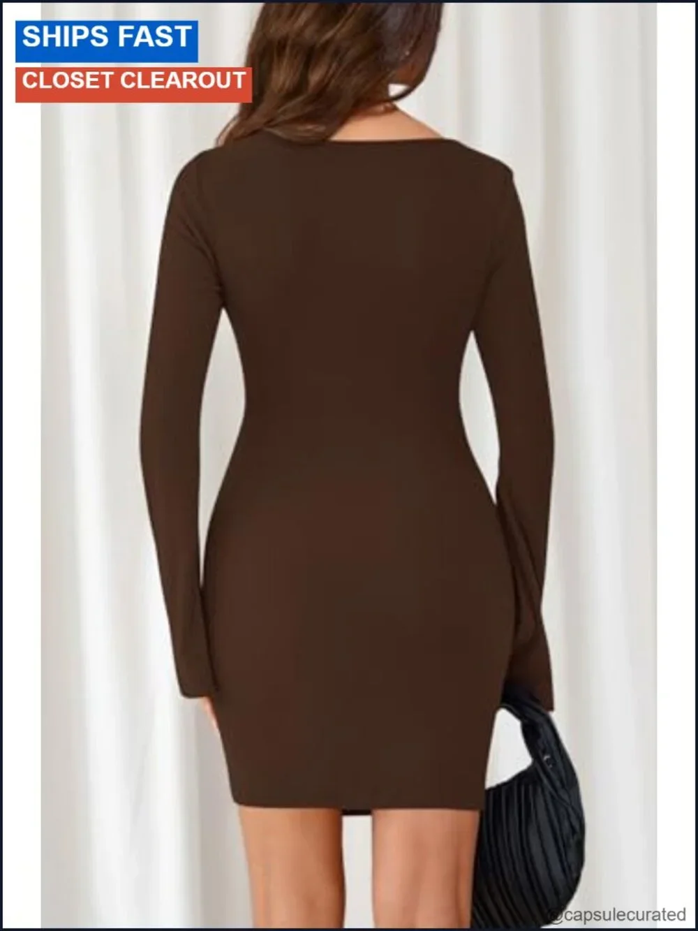 Women Long Sleeve Bell Sleeve Boat Neck Bodycon Mini Dress Tie Waist